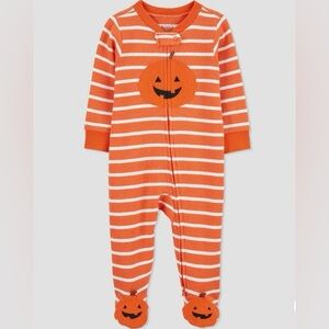 Carters Halloween Pumpkin Fleece Zip Sleeper Play Suit Pajamas Size 3 M